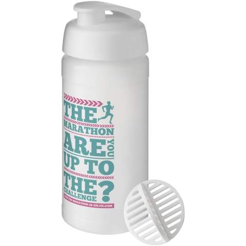 Single-wall sport bottle with shaker ball for the smooth mixing of protein shakes. Features a spill-proof lid with flip closure. Volume capacity is 500 ml. Made in the UK. BPA-free. EN12875-1 compliant and dishwasher safe.