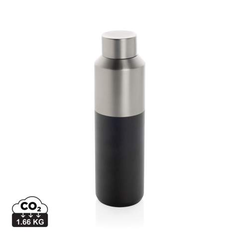 This 600ml water bottle features a distinctive double-coloured exterior with a stylish half-and-half design. The double-wall recycled stainless steel vacuum construction keeps beverages chilled for up to 15 hours or warm for up to 5 hours. The water bottle fits most standard car cup holders, making it perfect for on-the-go use. Made with RCS (Recycled Claim Standard) certified recycled materials, ensuring a completely certified supply chain of the recycled materials. BPA free. Includes FSC®-certified kraft tube gift packaging.<br /><br />HoursHot: 5<br />HoursCold: 15