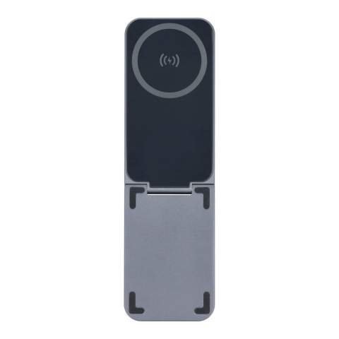 The Xoopar Zero is a super-slim 2-in-1 charger for your iPhone (15W) and AirPods (5W). Compatible with MagSafe and features an adjustable viewing angle, ideal for video calling. Made of recycled aluminum: stylish, functional and durable all in one.