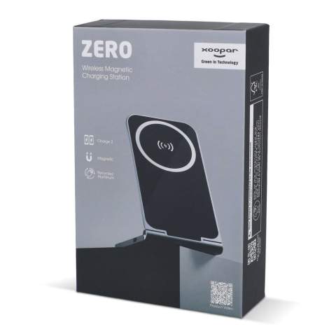 The Xoopar Zero is a super-slim 2-in-1 charger for your iPhone (15W) and AirPods (5W). Compatible with MagSafe and features an adjustable viewing angle, ideal for video calling. Made of recycled aluminum: stylish, functional and durable all in one.