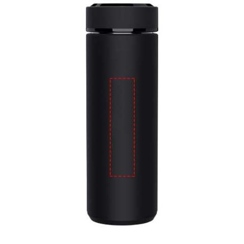 Double-walled 500 ml insulated stainless steel bottle with antibacterial treatment and a temperature sensor. Thanks to the "Touch & Light" system, the temperature of the drink is displayed on the bottle cap (in Celsius). Suitable for both hot and cold drinks. Delivered in a cylindrical gift box made of recycled paper. Size: Ø 47 x 225 mm. Battery included: CR 2450 (3V). Battery cannot be replaced. Can display temperature 20.000 times.