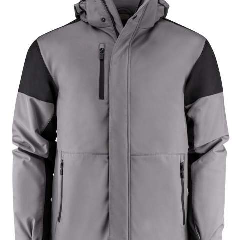 Gevoerde bicolor softshell jas met afneembare capuchon, contrasterende ritssluitingen en stormflap met drukknopen in middenvoor. Aanpasbare mouwen met velcrosluiting en trekkoorden aan de kap en de zoom. 2 binnenzakken met ritssluitingen. Reflecterende piping op de rug. Uitscheurbaar neklabel en afzonderlijk geweven maatlabel. Aan de binnenzijde van de linkerzijnaad werd een zakje voorzien voor het innaaien van een waschip. Zipper pullers in contrastkleur. Deze kunnen indien gewenst vervangen worden door één van de andere beschikbare kleuren. Oeko-Tex 100 gecertificeerd.