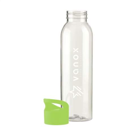 WoW! Luxury water bottle made from clear RPET. With a practical, plastic screw cap. Eco-friendly, BPA-free, leak-free, durable and re-usable. Not dishwasher safe. Capacity 650 ml. GRS-certified. Total recycled material: 83%.