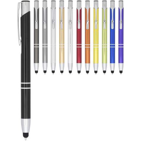 The stylus metallic anodized ballpoint pen features a built-in stylus at the pen tip. The pen is available in a wide variety of colours, and has an anodized finish which gives it a stunning shine. The extensive and popular Moneta range is available in many different styles and finishes.