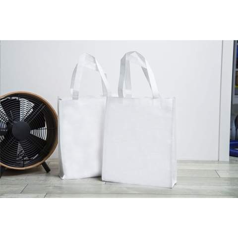 WoW! A shopping bag that dissolves in water. The bag is made from Polyvinyl, also called PVA. PVA can dissolve easily in water and is biodegradable. In hot water even within a few seconds. The bag disappears within 6 months if for example ended up in the ocean (depending on water temperature, turbulence, salinity etc.) You can just walk with the bag in the rain because it only dissolves if it is permanently in the water or submerged. Capacity approx. 8 litres.  The composition of polyvinyl alcohol is CH2-CH-OH and it splits when dissolved in water (H2O) and carbon (C). Carbon is not a gas and therefore will not enter the air as a greenhouse gas.