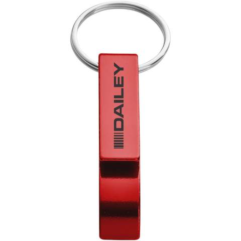 Being able to open a bottle or can anytime, anywhere while also promoting a brand in a sophisticated way, the Tao bottle and can opener keychain is the perfect accessory. The keychain is made of aluminium, making it strong and lightweight. Combined with the metallic finish, a printed logo on the keychain makes it stand out even more. 