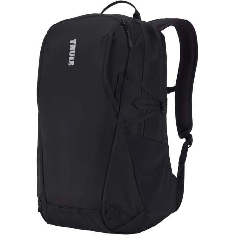 A versatile outdoor-inspired backpack that has multiple storage solutions to keep you organized on-the-go. Features elevated, dedicated pockets fitting a 16" MacBook® or 15.6" PC, and a 10.5" tablet, as well as an organization panel for smaller accessories. The secondary compartment is suitable for storing a change of clothes, accessories, or other personal items. The backpack has a sternum strap, padded back panel with airflow channel, and side compression straps to balance the load, making it more comfortable to carry. Constructed with Bluesign® approved 400D nylon with YKK zippers.