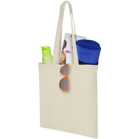Le sac fourre-tout Carolina est un sac pratique et économique pour les événements, les conférences ou les expositions. Ce sac fourre-tout léger est parfait pour transporter des articles légers comme des brochures, des prospectus ou des cadeaux publicitaires. Les bretelles de 30 cm de long permettent de transporter facilement ce sac. Fabriqué en Inde avec du coton certifié OEKO-Tex de 100 g/m². Résistance jusqu'à un poids de 5 kg.