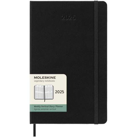 De Moleskine L week-agenda verticaal met harde kaft loopt van januari tot december 2025. Deze populaire planner-stijl, opgemaakt in een verticaal formaat om elke week op twee pagina's weer te geven, waarbij de dagen bovenaan de pagina staan, is perfect voor degenen die een overzicht willen hebben van de georganiseerde week. Met ivoorkleurig zuurvrij papier, een zwarte elastische sluiting, een paginalintmarkering, een kleurgecoördineerde uitklapbare binnenzak en stickers voor het personaliseren van je agenda, evenals jaarstickers voor de rug.