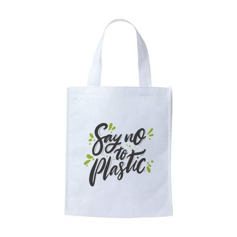 WoW! A shopping bag that dissolves in water. The bag is made from Polyvinyl, also called PVA. PVA can dissolve easily in water and is biodegradable. In hot water even within a few seconds. The bag disappears within 6 months if for example ended up in the ocean (depending on water temperature, turbulence, salinity etc.) You can just walk with the bag in the rain because it only dissolves if it is permanently in the water or submerged. Capacity approx. 8 litres.  The composition of polyvinyl alcohol is CH2-CH-OH and it splits when dissolved in water (H2O) and carbon (C). Carbon is not a gas and therefore will not enter the air as a greenhouse gas.