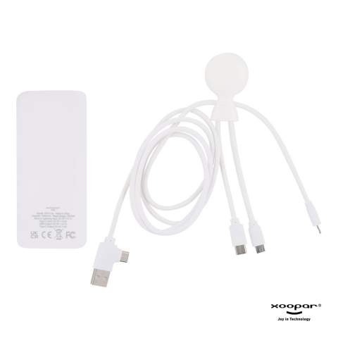 Nachhaltiges Produktset, Kabel und Batteriehalter sind aus recyceltem Kunststoff hergestellt. Tragbarer Akku mit 7000 mAh, kann Ihr Telefon bis zu 2,5 Mal aufladen. Tragbarer Multikabel-Adapter mit USB, Lightning, Typ C, Micro-USB.