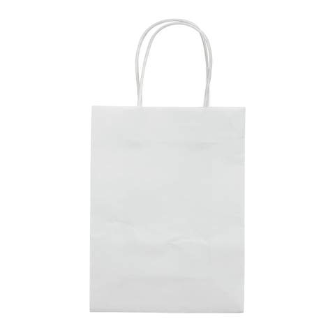 Kleinformatige, matte Papiertragetasche mit Griffen, die aus gedrehtem Papier gefertigt sind. Die Tasche hat einen ökologischen Look. Geeignet als Geschenktasche oder als Tasche für Mitbringsel. FSC-zertifiziert.