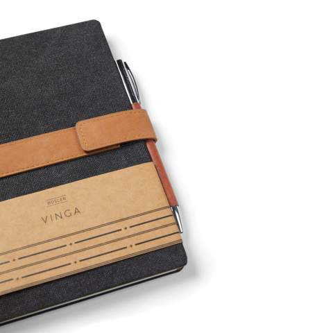 Take notes in style with our A5 notebook, featuring a recycled canvas cover with a convenient PU-band and magnet closure. The notebook contains 80 sheets of 80 gsm recycled inner paper with lined printing, making it perfect for all your note-taking needs. Made from 75% RCS (Recycled Claim Standard) certified recycled materials, the notebook is a responsible choice. The RCS certification ensures a fully certified supply chain of the recycled materials used, emphasising our commitment to responsible sourcing. The total recycled content of the notebook is based on its total weight.<br /><br />NotebookFormat: A5<br />NumberOfPages: 80<br />PaperRulingLayout: Lined pages