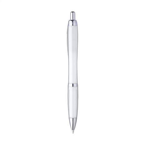 Blue ink ballpoint pen with transparent coloured RPET holder: made of recycled PET bottles. With high gloss accents and metal clip. Durable, eco-friendly and environmentally responsible.