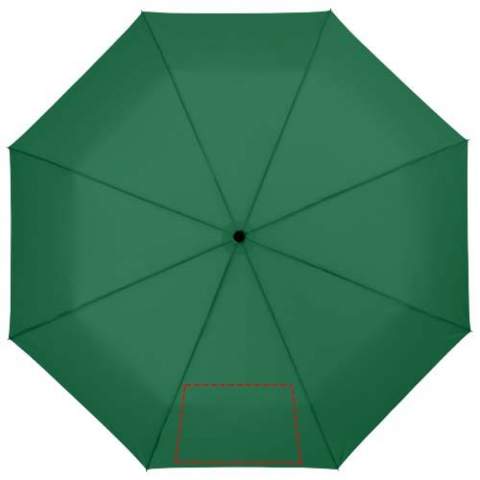 Parapluie 21" ouverture automatique avec mât en métal, baleines en fibre de verre, poignée en plastique avec revêtement en caoutchouc, livré avec pochette de rangement.
