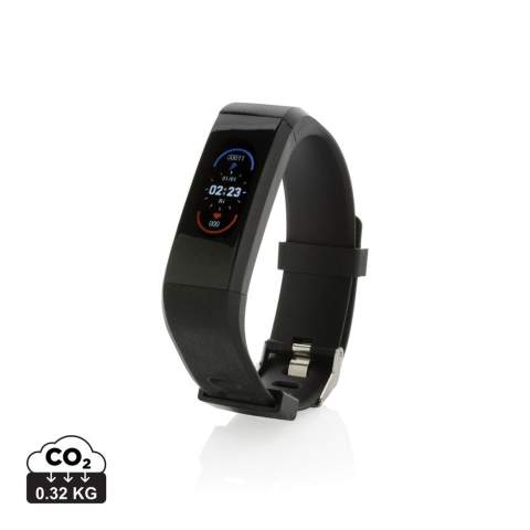 Tun Sie das Beste für Ihren Körper mit diesem wasserdichten (IPX5) Aktivity-Tracker mit bequemem Armband aus recyceltem TPU. Mit benutzerfreundlichem 0,96"-OLED-Touch-Screen. Hergestellt aus RCS (Recycled Claim Standard)-zertifiziert recyceltem TPU-Armband und ABS-Gehäuse. Gesamter Recyclinganteil: 35% basierend auf dem Gesamtgewicht des Artikels. Die RCS-Zertifizierung gewährleistet eine vollständig zertifizierte Lieferkette der recycelten Materialien. Inklusive kostenloser App in 6 Sprachen, um Einblick in Ihre Erfolge zu erhalten (für iOS 8.1 und Android 4.4 oder höher). Mit BT5.0. Enthaltene Funktionen: Schlaf-Tracking, Schrittzähler, Distanz, Kalorienzähler, Pulsmesser, Blutdruck, Blutsauerstoff, Multi-Sport-Modus (11) und Kamerasteuerung. Bis zu 15 Tage Stand-By und bis zu 7 Tage Working-Time. Verpackt in FSC®-Mix-Kraftverpackung. Artikel und Zubehör 100% PVC-frei.<br /><br />PVC free: true