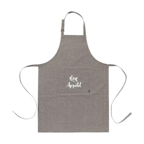 WoW! Tablier en 80% coton mélangé recyclé et 20% polyester recyclé (160 g/m²). Avec une poche plaquée. La sangle de cou peut être ajustée avec une boucle en métal. Toujour adapté. Certifié GRS. Matière recyclée totale : 100%. Si vous choisissez ce produit, vous choisissez du coton recyclé. Par conséquent, la couleur peut varier selon le produit.