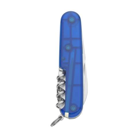 Original Swiss pocket knife from the Victorinox Officer's line: with ABS handle, connecting plates made of hard-anodised aluminium and tools made from 100% recycled steel. 9-pieces with 12 functions: large knife, small knife, corkscrew, can opener with small screwdrive, bottle opener with large screwdriver, wire stripper, reamer with punch and sewing awl, keyring, tweezers and toothpick. Includes instruction manual and lifetime warranty on material and manufacturing defects. Victorinox knives are a worldwide symbol for reliability, functionality and perfection. Please note local rules may apply regarding the possession and/or carrying of knives or multitools in public. Each item is individually boxed.