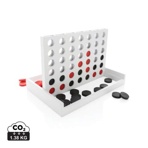 Enjoy a fun game night together with your friends! This strategy game is both fun and a good mental exercise. The aim is to get four pieces in a row. The game board is made of MDF and the 42 game pieces of schima superba wood and measures 24x16.5x3.5 cm. Made with FSC®certified wood. Comes in FSC®certified kraft gift packaging.