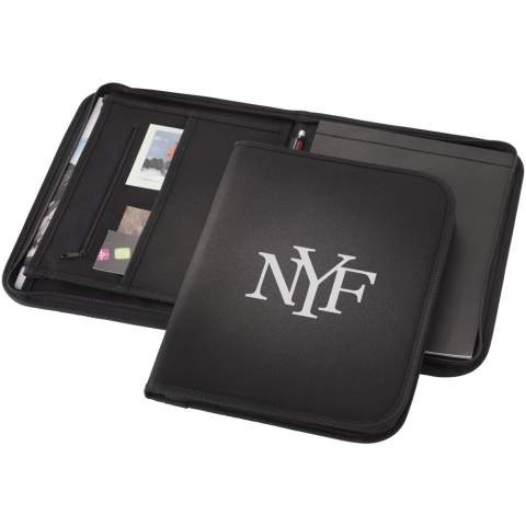 Conférencier avec fermeture zippée, poches pour documents et bloc-notes de 20 pages à lignes. Stylo et accessoires non fournis.