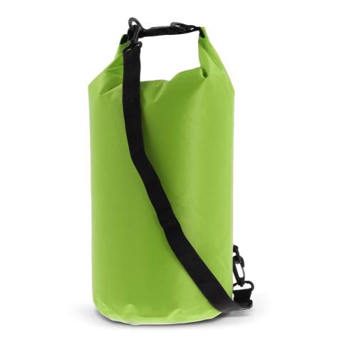 Waterproof duffel bag, ideal for the beach, on a boat or just for a stroll through the forest. Filled with air this bag stays afloat, ideal in emergencies. With the additional ring and carabiners this bag can easily be carried cross-body. Waterproof IPX6, protected against high pressure stream water from any angle. Do not immerse the bag.