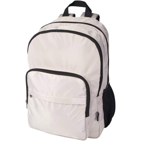 Le sac à dos Trend Plus est fabriqué avec un tissu doux et infroissable, recyclé et certifié GRS, et une doublure RPET de qualité. Le sac à dos comprend un compartiment pour ordinateur portable de 15'', un compartiment d'organisation, des poches avant zippées, des poches latérales en maille filet et un dos en filet aéré avec une sangle pour trolley. Bretelles réglables pour un confort optimal. Capacité : 20 litres. Capacité de charge maximale de 10 kg. Sans PVC. 
