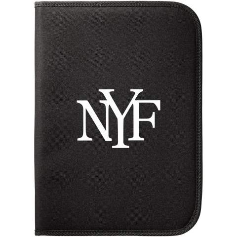 Conférencier avec fermeture zippée, poches pour documents et bloc-notes de 20 pages à lignes. Stylo et accessoires non fournis.