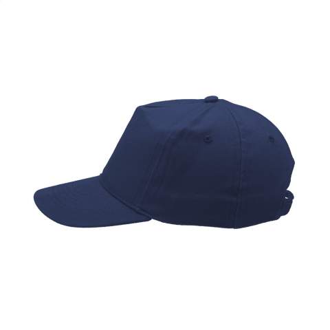 Sturdy baseball cap made of 100% combed high quality cotton, pre-shaped peak and adjustable metal clip fastener at the back.
