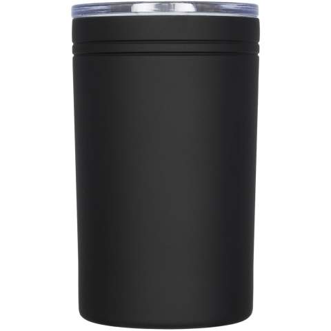 Dubbelwandige constructie, vacuüm geïsoleerd. Doorzichtige drukdeksel met een schuifsluiting. Te gebruiken als beker of drankisolator. Volume 330 ml.