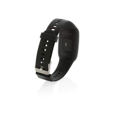 The tracker that helps you find more energy and makes you feel at your best. The tracker is waterproof (IP67) with comfortable recycled TPU  wristband to wear the bracelet both day and night. With easy to use large 1.47” Full touch OLED colour screen. Made with RCS (Recycled Claim Standard) certified recycled TPU  armband and ABS frame. Total recycled content: 28% based on total item weight. RCS certification ensures a completely certified supply chain of the recycled materials. Including free APP. BT5.0. Functions: Message reminder, Intelligent alarm clock, Clock, Step count, Distance, Calories, Heart rate & Blood pressure monitoring, Blood oxygen monitoring, Multi-sport mode (11) ,Walking, Running Mode, Riding mode, Sit-up mode etc.), Music control, Message notifications, Sleep mode, Incoming call, Stopwatch. Start your healthier lifestyle today. Standby time of 20 days and working time up to 10 days. Packed in FSC® mix kraft packaging. Item and accessories 100% PVC free.<br /><br />HasBluetooth: True<br />PVC free: true