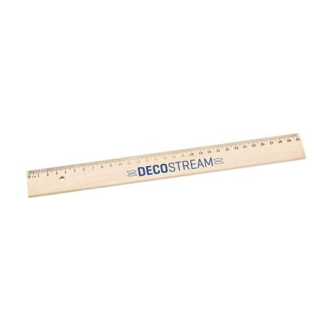 Lineal (30 cm) aus Lindenholz, mit eingelegtem Metallstreifen.