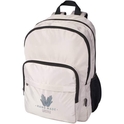 Le sac à dos Trend Plus est fabriqué avec un tissu doux et infroissable, recyclé et certifié GRS, et une doublure RPET de qualité. Le sac à dos comprend un compartiment pour ordinateur portable de 15'', un compartiment d'organisation, des poches avant zippées, des poches latérales en maille filet et un dos en filet aéré avec une sangle pour trolley. Bretelles réglables pour un confort optimal. Capacité : 20 litres. Capacité de charge maximale de 10 kg. Sans PVC. 