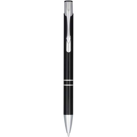 Kugelschreiber mit Klickmechanismus, Aluminiumschaft, ABS-Teilen und Stahlclip. Der Stift ist in einer Vielzahl von Farben erhältlich und hat eine eloxierte Oberfläche, die ihm einen markanten Glanz verleiht. Das umfangreiche und beliebte Moneta-Sortiment ist in vielen verschiedenen Stilen und Ausführungen erhältlich.