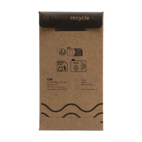 Rechthoekige, beukenhouten sleutelhanger aan stevige sleutelring. Per stuk in kraft envelop.