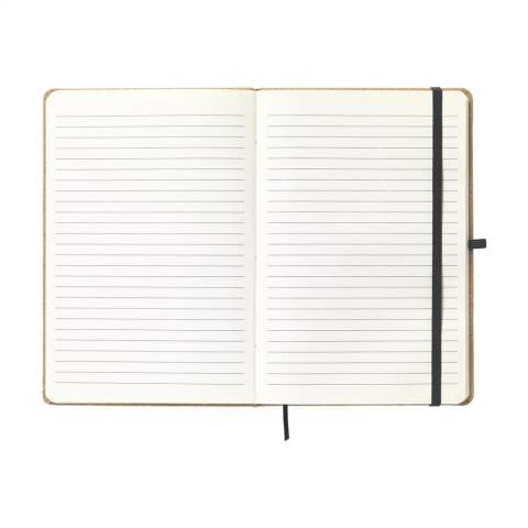 Milieuvriendelijk, A5 formaat notitieboekje van kurk. Met ca. 80 vel/160 pagina's crèmekleurig, gelinieerd papier (70 g/m²). Met handige penlus, sluitelastiek en leeslint.