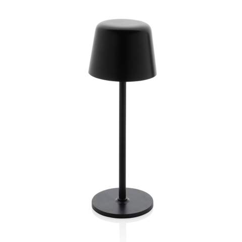 Trendy re-chargeable and portable table lamp that will look good both on your desk or in your living room. Made with RCS certified recycled ABS and metal pole. Total recycled content: 51% based on total item weight. RCS certification ensures a completely certified supply chain of the recycled materials. The table lamp will operate up 8 hours on one single charge and can be re-charged in 3 hours. With integrated 1200 mah A-grade battery, With three modes (warm light, white light and neutral) that can be adjusted by touching the top of the lamp. Rechargeable via USB-C including 80cm recycled TPE charging cable. Packed in FSC® mix packaging. PVC free.<br /><br />Lightsource: LED<br />LightsourceQty: 36<br />PVC free: true