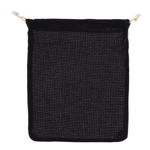 Reduce the number of plastic bags in the supermarket by using your own food bag. This cotton bag with mesh is highly suitable for fruits and vegetables. Re-use it over and over again and when dirty, simply wash it at low temperatures (could shrink).