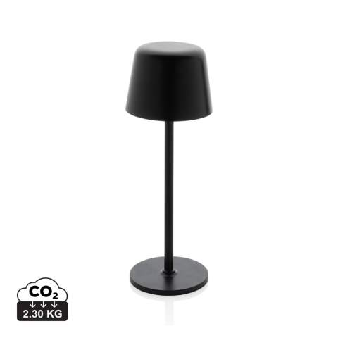 Trendy re-chargeable and portable table lamp that will look good both on your desk or in your living room. Made with RCS certified recycled ABS and metal pole. Total recycled content: 51% based on total item weight. RCS certification ensures a completely certified supply chain of the recycled materials. The table lamp will operate up 8 hours on one single charge and can be re-charged in 3 hours. With integrated 1200 mah A-grade battery, With three modes (warm light, white light and neutral) that can be adjusted by touching the top of the lamp. Rechargeable via USB-C including 80cm recycled TPE charging cable. Packed in FSC® mix packaging. PVC free.<br /><br />Lightsource: LED<br />LightsourceQty: 36<br />PVC free: true