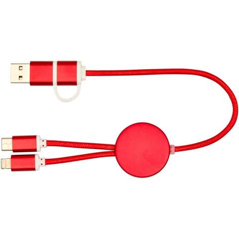 Le câble 5-en-1 de synchronisation des données et de charge rapide 27 W Alasia est fabriqué à partir d’aluminium et de plastique recyclés, élégants et durables à la fois. Ce câble est doté de connecteurs d’entrée USB-A et Type-C combinés à un connecteur de sortie Type-C et combi Lightning/Micro USB. L’USB-A vers l’USB-C fournit une puissance de sortie maximale de 27 W. Toutes les autres options de connexion offrent une puissance maximale de 15 W. Compatible avec CarPlay et Android Auto. Que vous soyez à la maison, au bureau ou en déplacement, le câble Alasia offre performance et style dans un ensemble compact. Longueur du câble : 30 cm.
