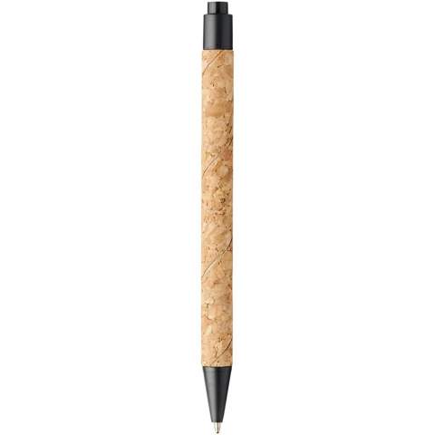 Eco friendly ballpoint pen with click action mechanism, with a barrel made of cork, and wheat straw trims that comes in a variety of colours. Wheat straw is left over stalk after wheat grains are harvested. This reduces the amount of plastic used, providing an Eco friendly alternative. The colour of the cork material may vary.