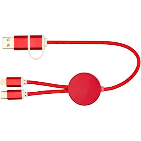 Le câble 5-en-1 de synchronisation des données et de charge rapide 27 W Alasia est fabriqué à partir d’aluminium et de plastique recyclés, élégants et durables à la fois. Ce câble est doté de connecteurs d’entrée USB-A et Type-C combinés à un connecteur de sortie Type-C et combi Lightning/Micro USB. L’USB-A vers l’USB-C fournit une puissance de sortie maximale de 27 W. Toutes les autres options de connexion offrent une puissance maximale de 15 W. Compatible avec CarPlay et Android Auto. Que vous soyez à la maison, au bureau ou en déplacement, le câble Alasia offre performance et style dans un ensemble compact. Longueur du câble : 30 cm.
