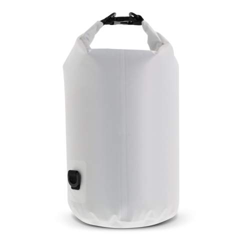 Waterwerende tas voor bijvoorbeeld op het strand, op de boot of tijdens een wandeling. Gevuld met lucht blijft de tas in noodgevallen ook tijdelijk op het water drijven. Met de extra ring en karabijnhaken is deze tas ook eenvoudig als schoudertas te gebruiken. Waterafstotend IPX6, bestand tegen hoge druk waterstromen uit alle richtingen. Houd de tas niet onder water.