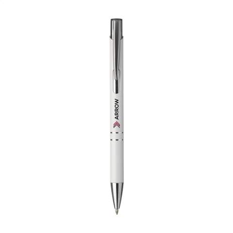 Stylo à bille en aluminium à écriture bleue ou noire avec corps coloré mat d'aspect métallique et clip/bouton-poussoir en métal.