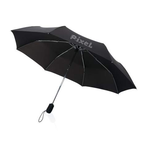 This Swiss Peak automatic umbrella features three sections and is made of 190T pongee recycled polyester with AWARE™ tracer. It features a chromed aluminum shaft and windproof system supported by fibreglass ribs. Auto open and manual close. The AWARE™ tracer that validates the genuine use of recycled polyester. The umbrella comes with a pouch and is presented in a Swiss Peak gift box.<br /><br />UmbrellaMechanism: Automatic Open/Close<br />IsStormproof: true