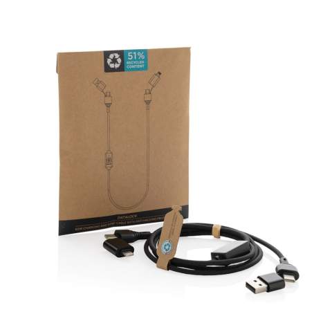 Oplaad- en datakabel van 60 W die al uw mobiele apparaten op topsnelheid kan opladen en zelfs het opladen van laptops ondersteunt. De kabel heeft een unieke geïntegreerde knop om de gegevensoverdrachtfunctie uit te schakelen wanneer u de kabel in het openbaar gebruikt, om te voorkomen dat gegevensdiefstal of hackers toegang krijgen tot uw telefoon. Druk eenvoudig op de knop om de beveiligingsmodus te activeren. De kabel is gemaakt van gerecycled TPE, PET, ABS en gerecycled aluminium. 120 cm lang en ondersteunt Car Play en Android Auto (alleen type C tot type C). Totaal gerecycled materiaal: 52% op basis van het totale gewicht van het item. RCS-certificering zorgt voor een volledig gecertificeerde toeleveringsketen van de gerecyclede materialen. Verpakt in FSC mixverpakking. PVC-vrij.<br /><br />PVC free: true