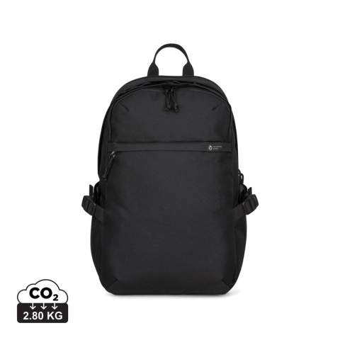 Sac à dos ordinateur en tissu recyclé et sangles fabriquées à partir de bouteilles en plastique. Double poche zippée sur le dessus pour ranger les accessoires. Poche frontale zippée. Deux poches latérales pour bouteilles d'eau avec sangles de compression. Compartiment arrière rembourré à double fermeture éclair pour ordinateur portable (jusqu'à 15"). Le compartiment principal à fermeture à zip comprend des poches intérieures pour l'organisation. Poignée de maintien sur le dessus. Panneau arrière rembourré. Bretelles rembourrées et réglables. Passeport digital et carte dídentite virtuel AWARE™ inclus, offre un moyen incontestable de suivre et de valider l'impact de la composition des textiles, de l'origine au consommateur. Pour y accéder, scannez le code QR situé à l'intérieur du produit ou visitez le site wearaware.co pour en savoir plus. Disponible des deux côtés de l'Atlantique. Cet article est également proposé par Gemline pour les clients des États-Unis et du Canada.<br /><br />FitsLaptopTabletSizeInches: 15.0<br />PVC free: true