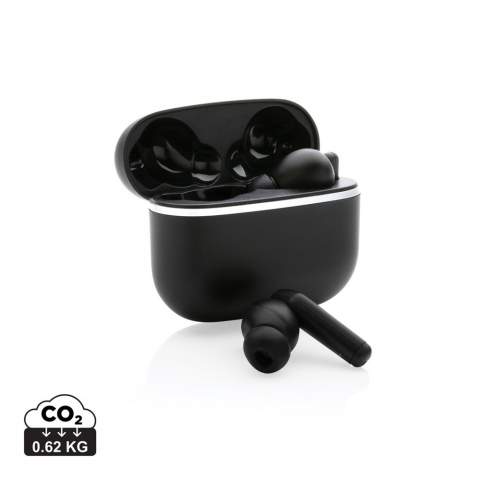 New generation true wireless earbuds. The earbuds and charging case are made with RCS (Recycled Claim Standard) certified recycled ABS. Total recycled content: 59% based on total item weight. RCS certification ensures a completely certified supply chain of the recycled materials. The earbuds come in a compact 400 mAh charging case that allows you to charge and take your earbuds wherever you go. The earbuds use BT 5.3 for automatic pairing without any hassle and with a stable connection. The earbuds have a 40 mAh battery that allows a play time of up to 4 hours and can be re-charged in 1.5 hours in the charging case. The wireless distance range is up to 10 metres. Including type C charging cable made from GRS certified recycled TPE. Packed in FSC® mix gift box.  Item and accessories 100% PVC free<br /><br />HasBluetooth: True<br />PVC free: true