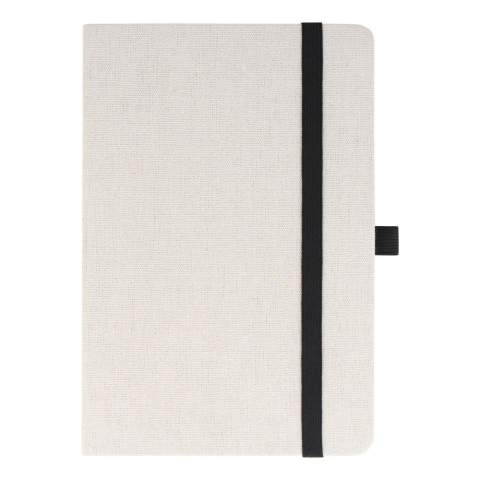 Elevate your writing experience with this eco-conscious notebook! Crafted from recycled cotton &amp; R-PET, it houses FSC-certified 70gsm pages. Enhanced with a wider elastic band, pen loop, and ribbon—your sustainable companion for organized and conscious note-taking. Made with GRS certified material.