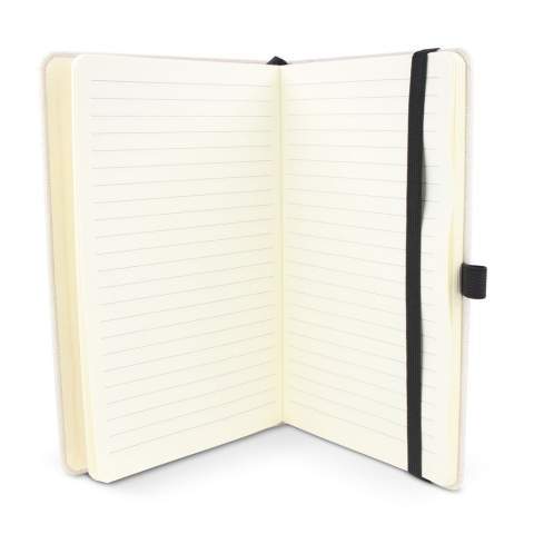 Elevate your writing experience with this eco-conscious notebook! Crafted from recycled cotton &amp; R-PET, it houses FSC-certified 70gsm pages. Enhanced with a wider elastic band, pen loop, and ribbon—your sustainable companion for organized and conscious note-taking. Made with GRS certified material.
