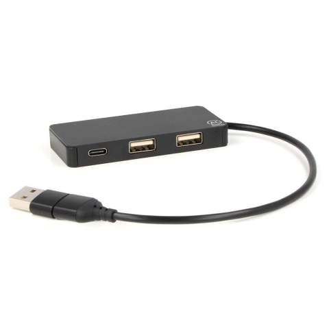 Expand connectivity, reduce waste. The eco-friendly choice for a responsible workspace is our Type-C Hub crafted with recycled aluminum &amp; R-ABS. Input : USB + Type -C, 5V /1A. Output: 2*USB + 1* Type-C, 5V/500mA.